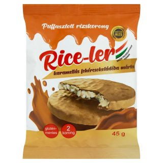 Rice-Ler karamellás fehércsokiba mártott gluténmentes puffasztott rizskorong 45g