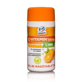 1x1 Vitaday C-vitamin 200mg+D3-vitamin+cink rágótabletta 90db